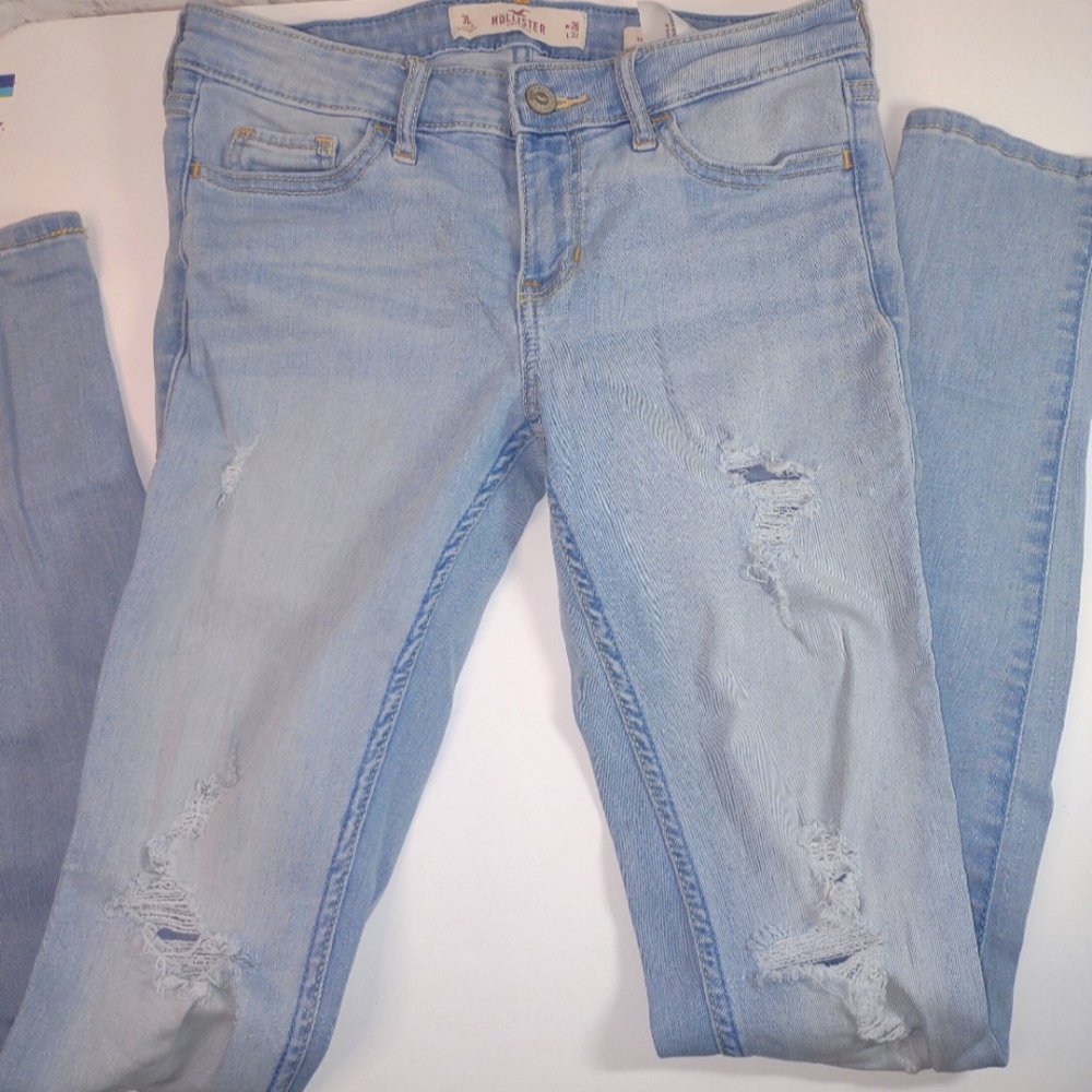 26 Hollister Blue Skinny Jeans with Distressed Details
